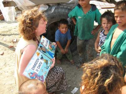 Nancy in a Croatian Roma village of Sveti Ðurð teaching songs to Roma children in their mother tongue of Bajaš their mother tongue 